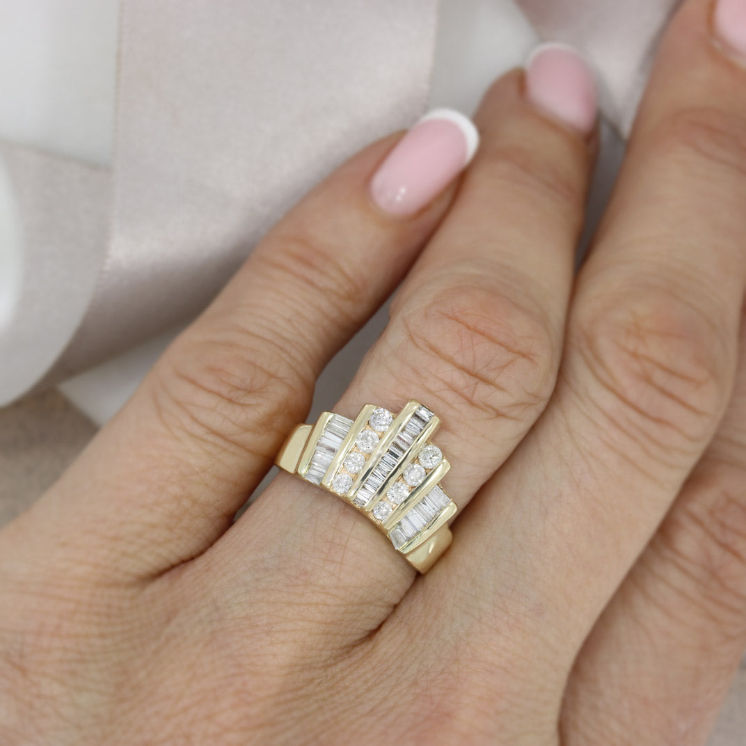 Pre Owned 14ct Gold Art Deco Style Dress Ring Approx 0.80ct