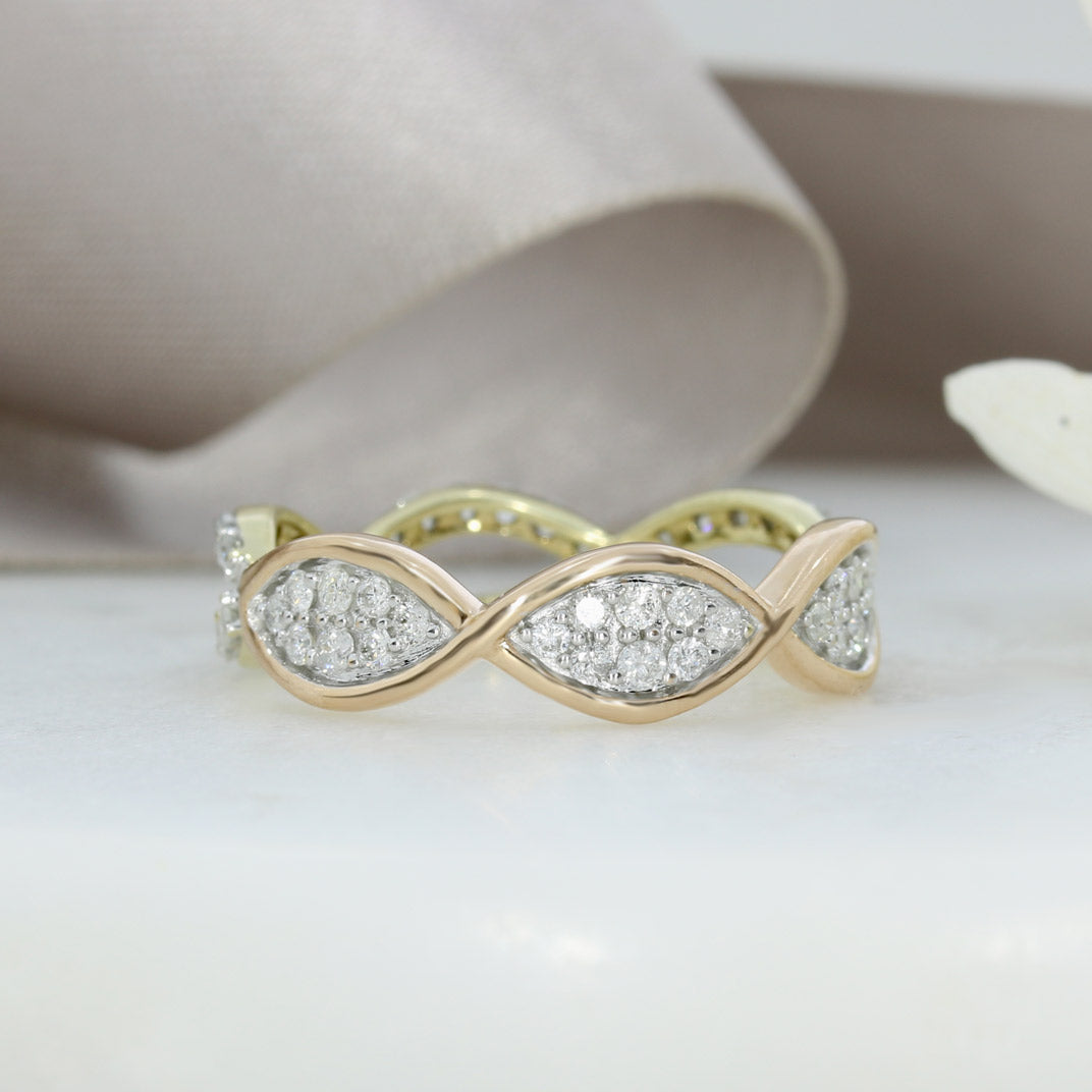 Pre Owned 9ct Yellow & Rose Gold Half & Half Crossover Diamond Ring