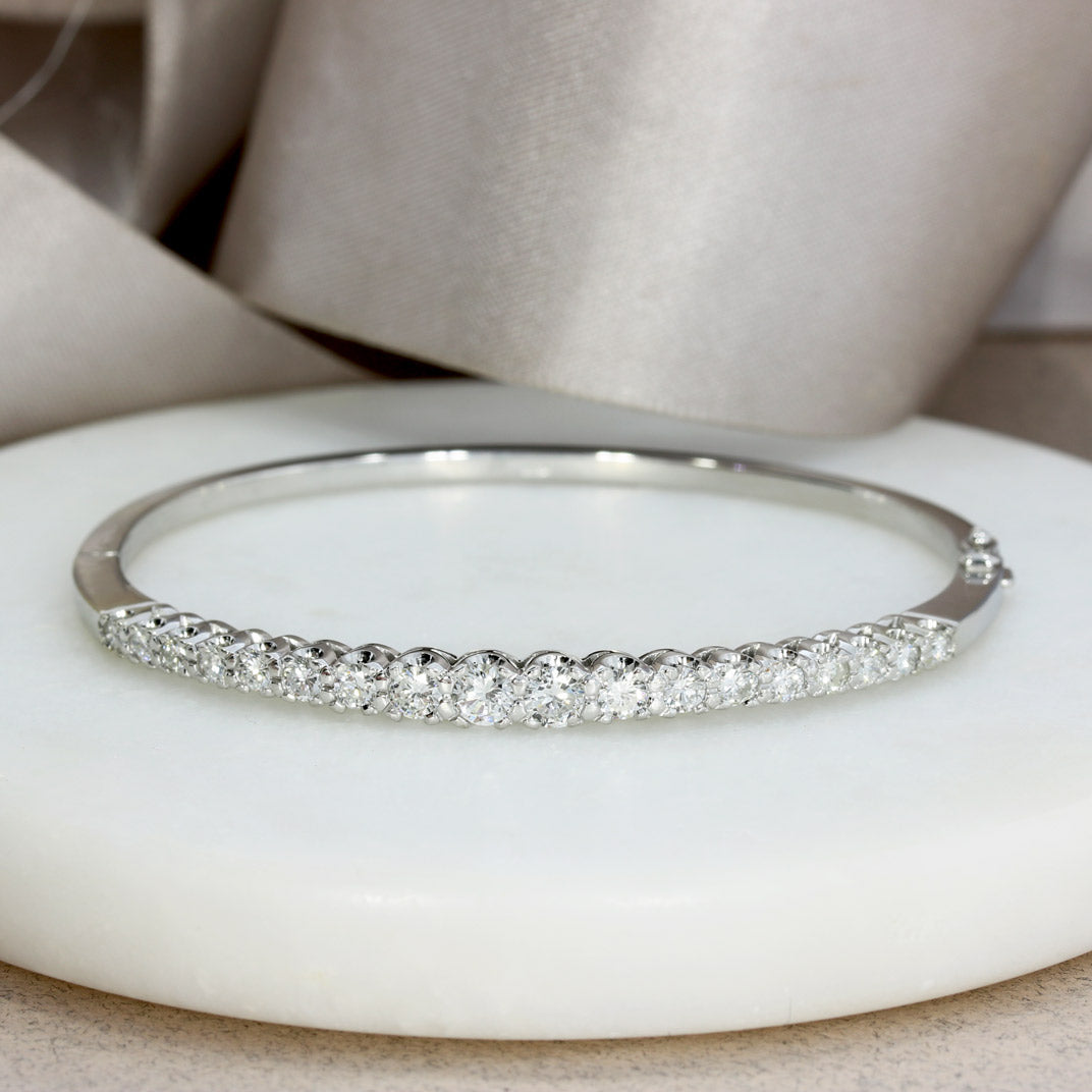 Pre Owned 18ct White Gold Claw Set Diamond Bangle Approx 1.75ct