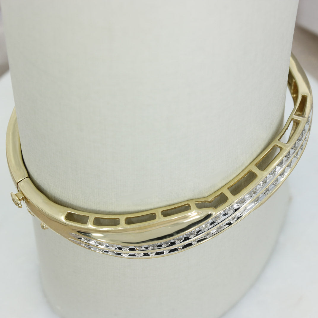 Pre Owned 10ct Yellow Gold Double Row Channel Set Diamond Bangle Approx 2ct