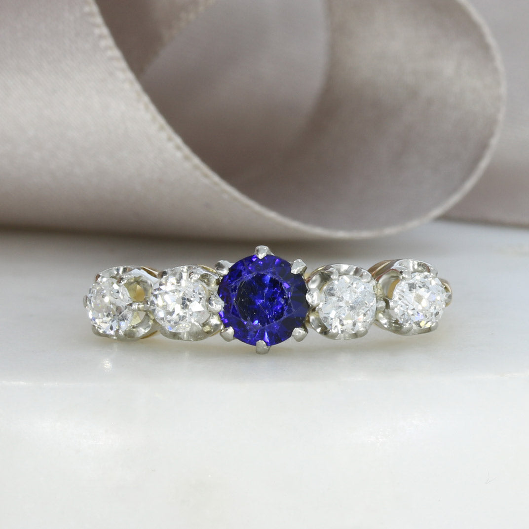 Pre Owned 18ct Yellow Gold Sapphire & Diamond Claw Set 5 Stone Ring