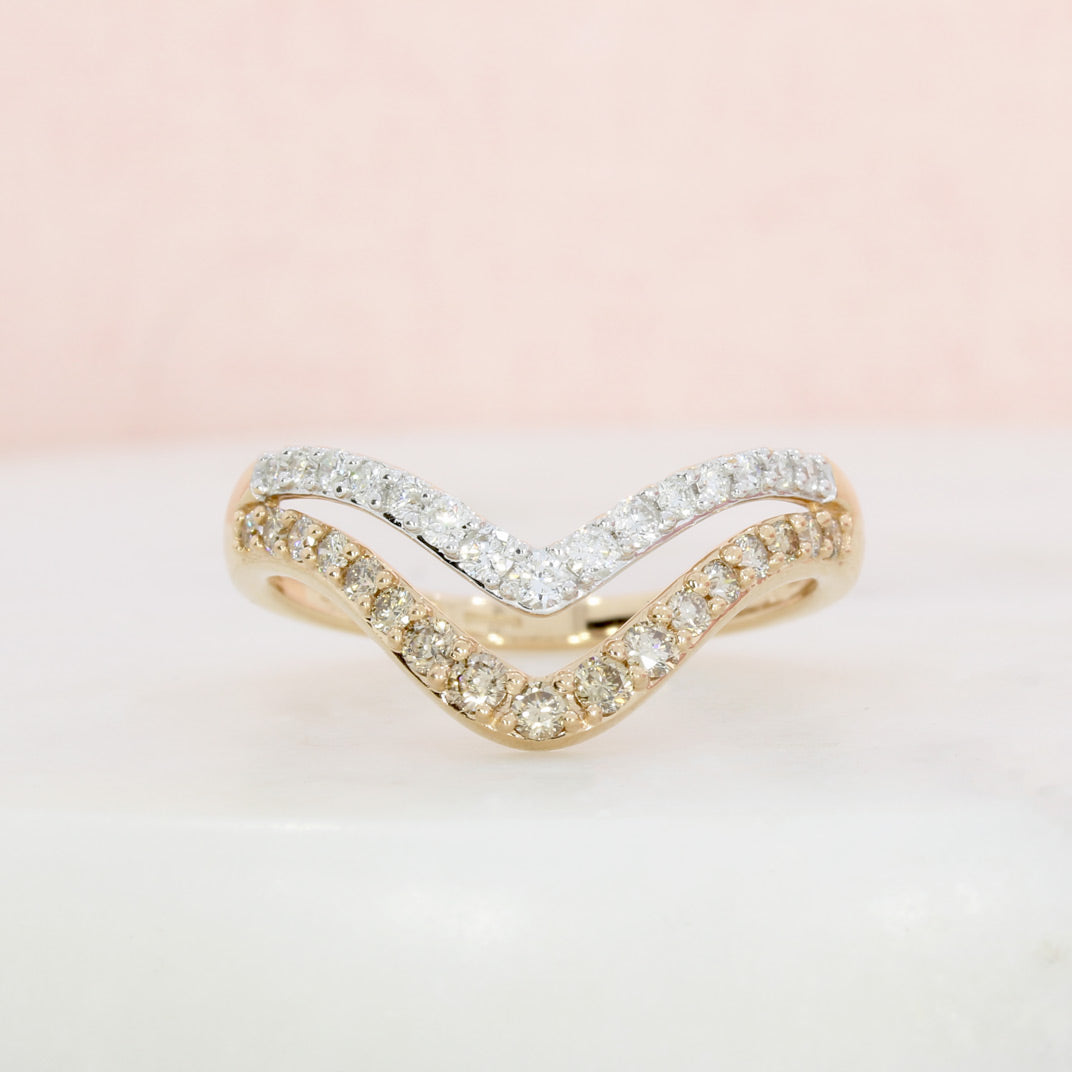 Pre Owned 9ct Rose Gold Double Row Diamond Set Wishbone Ring Approx 0.50ct