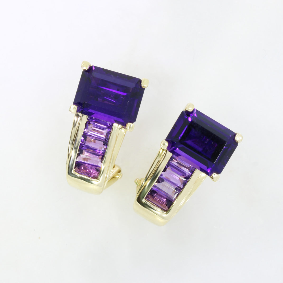 Pre Owned 14ct Yellow Gold Amethyst Earrings