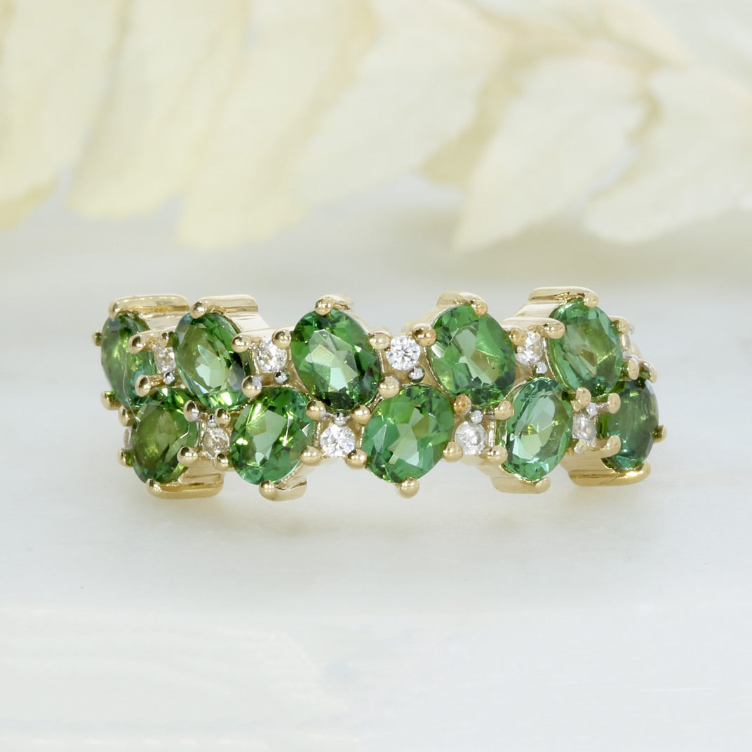 Pre Owned 9ct Gold Andradite Garnets & Diamond Cluster Ring