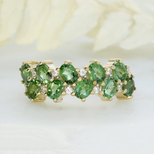 Pre Owned 9ct Gold Andradite Garnets & Diamond Cluster Ring