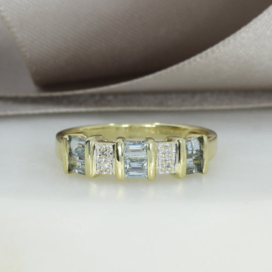 Pre Owned 9ct Yellow Gold Blue Topaz & Pave Set Diamond Ring