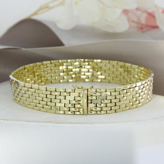 Pre Owned 9ct Yellow Gold Flat Brick Link 7 Row Bracelet 7"