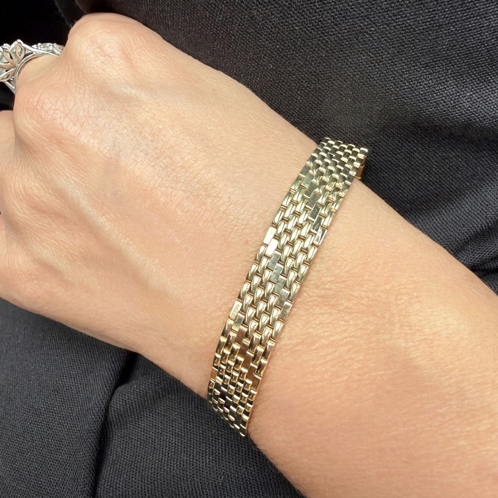 Pre Owned 9ct Yellow Gold Flat Brick Link 7 Row Bracelet 7"