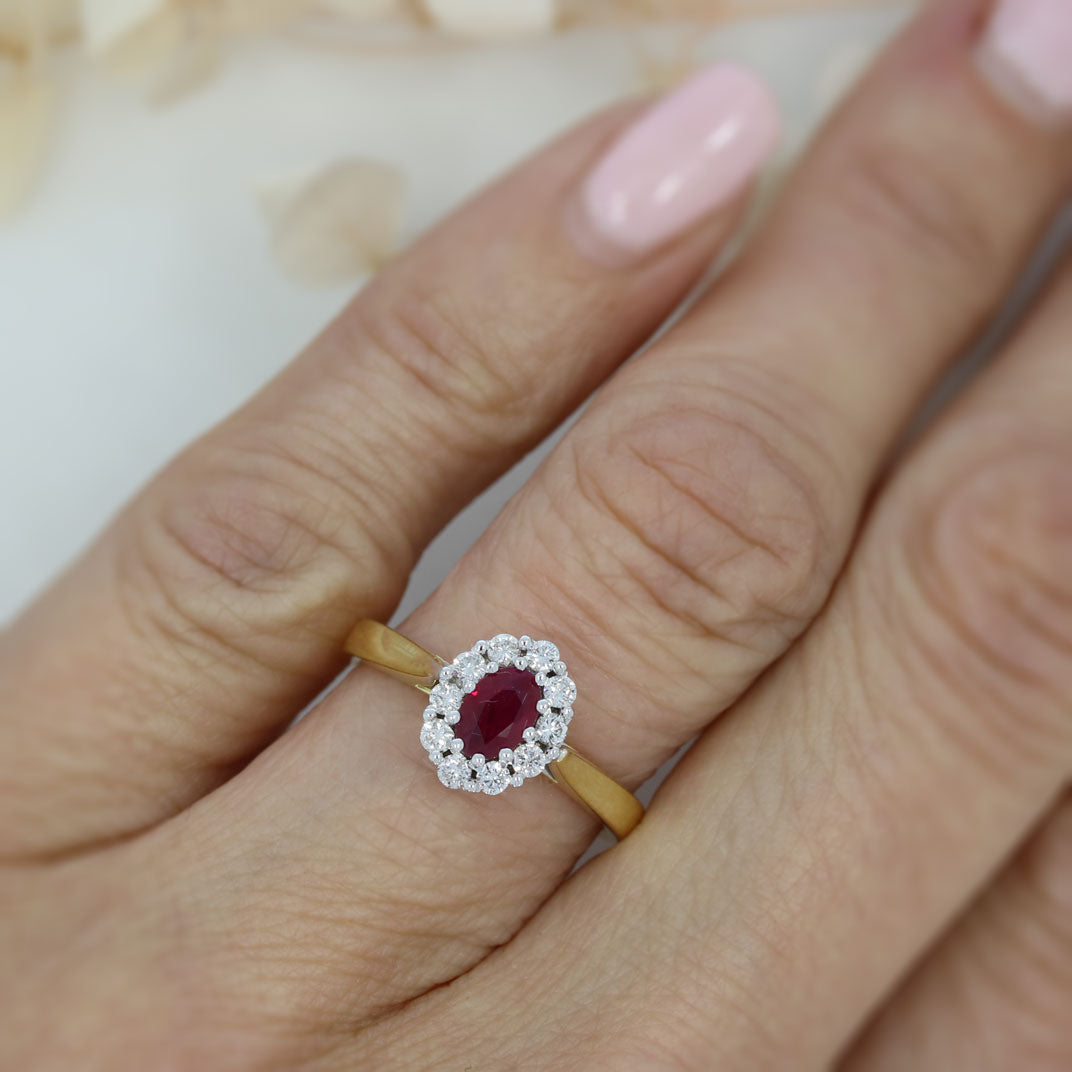 18ct Yellow Gold Ruby & Diamond Cluster Ring