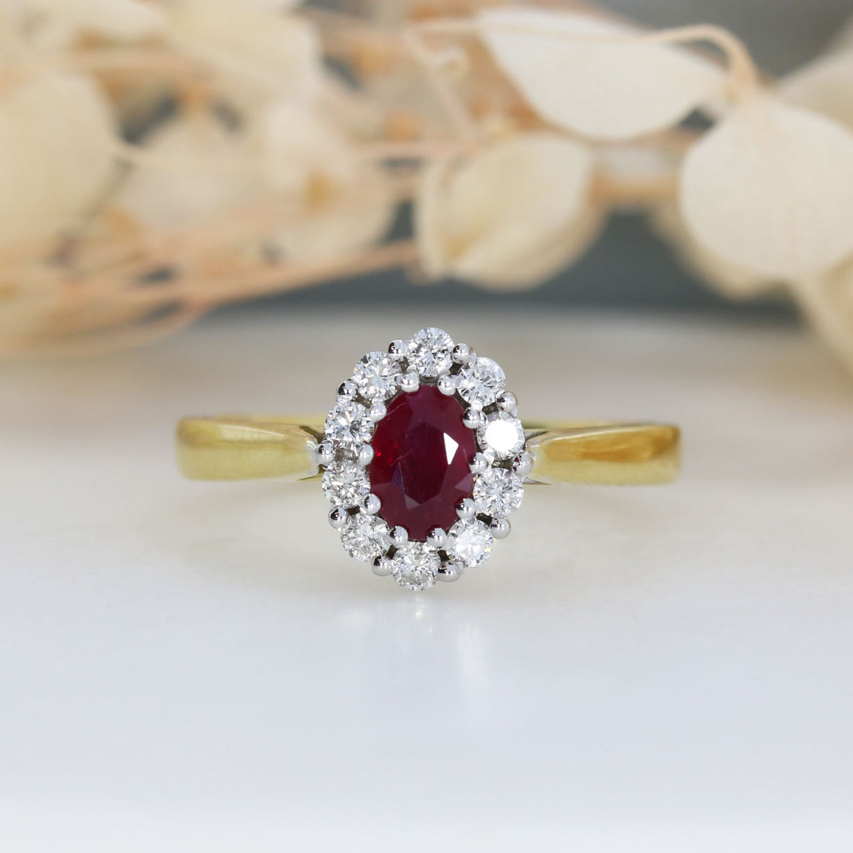 18ct Yellow Gold Ruby & Diamond Cluster Ring