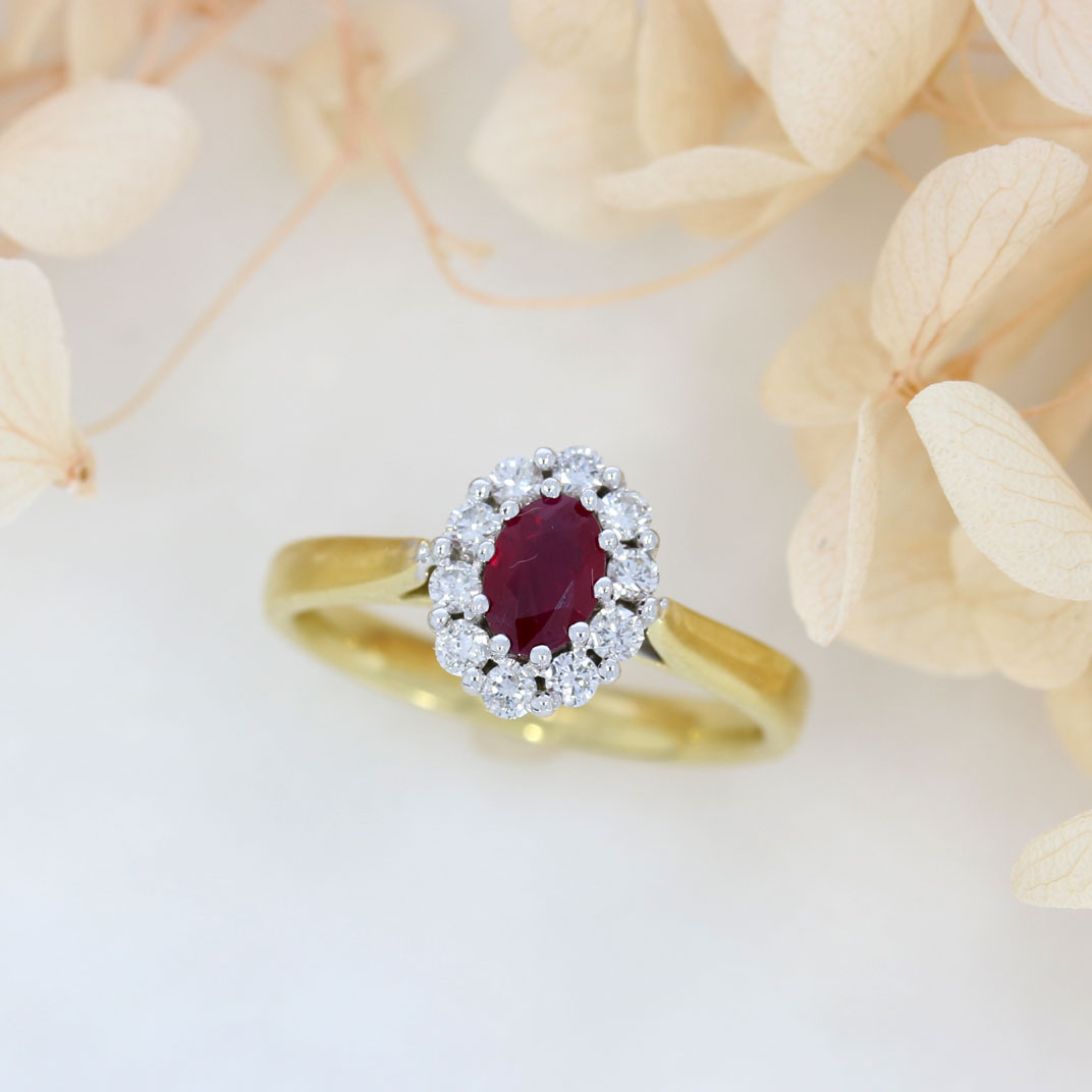 18ct Yellow Gold Ruby & Diamond Cluster Ring
