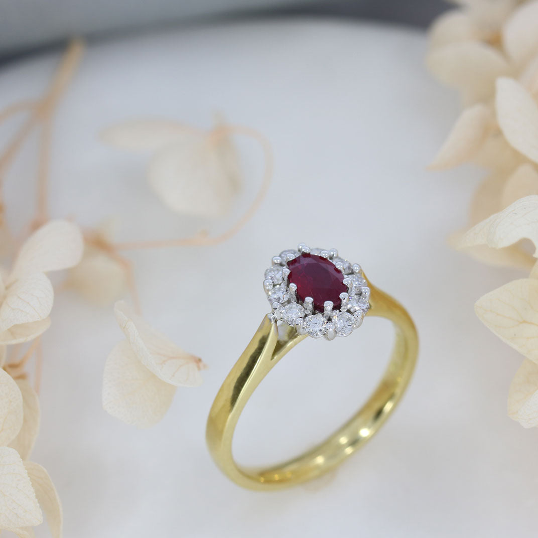 18ct Yellow Gold Ruby & Diamond Cluster Ring