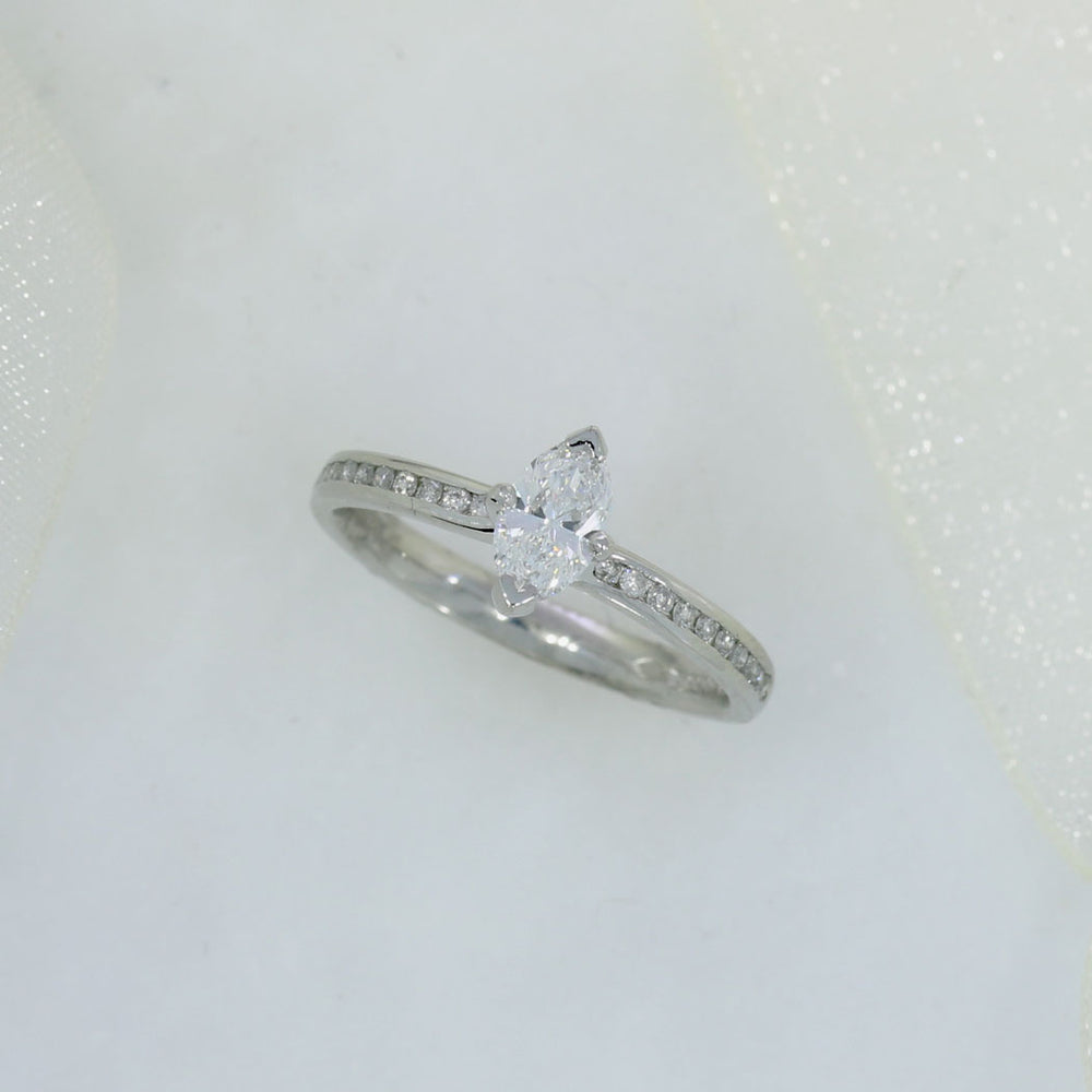 Pre Owned GIA Certified Platinum Marquise Ring With Pave Set Shoulders 0.50ct H VVS2