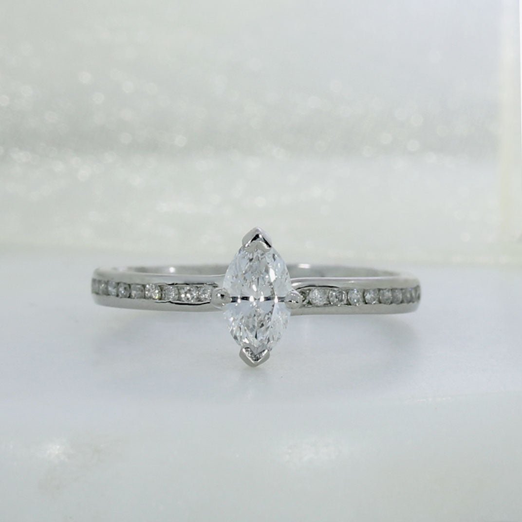 Pre Owned GIA Certified Platinum Marquise Ring With Pave Set Shoulders 0.50ct H VVS2