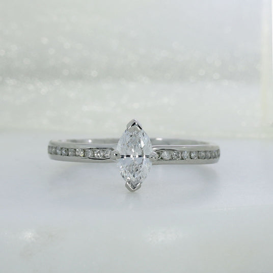 Pre Owned GIA Certified Platinum Marquise Ring With Pave Set Shoulders 0.50ct H VVS2