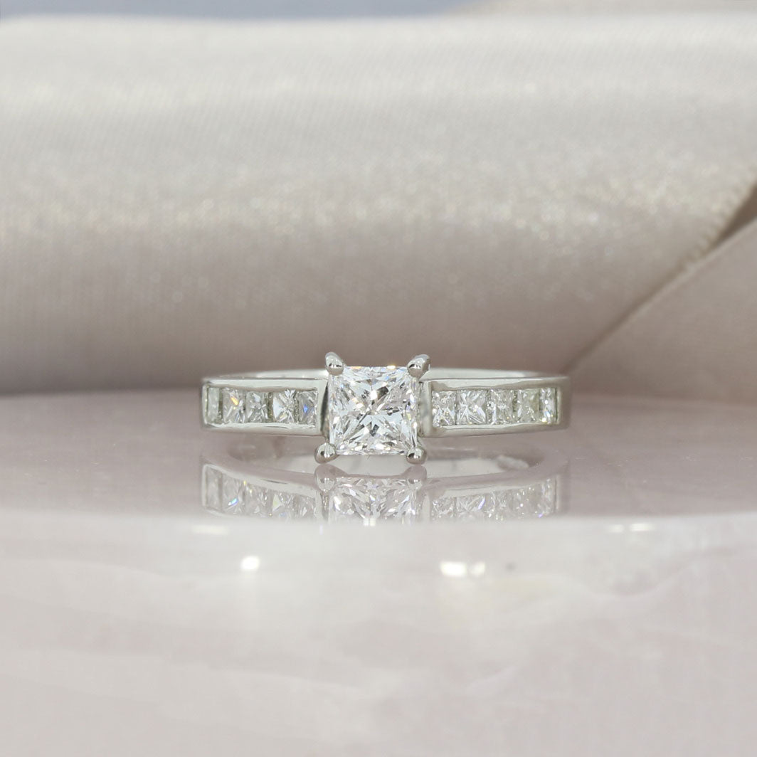 GIA Certified Platinum Princess Cut Diamond Ring 1.32ct D VS1