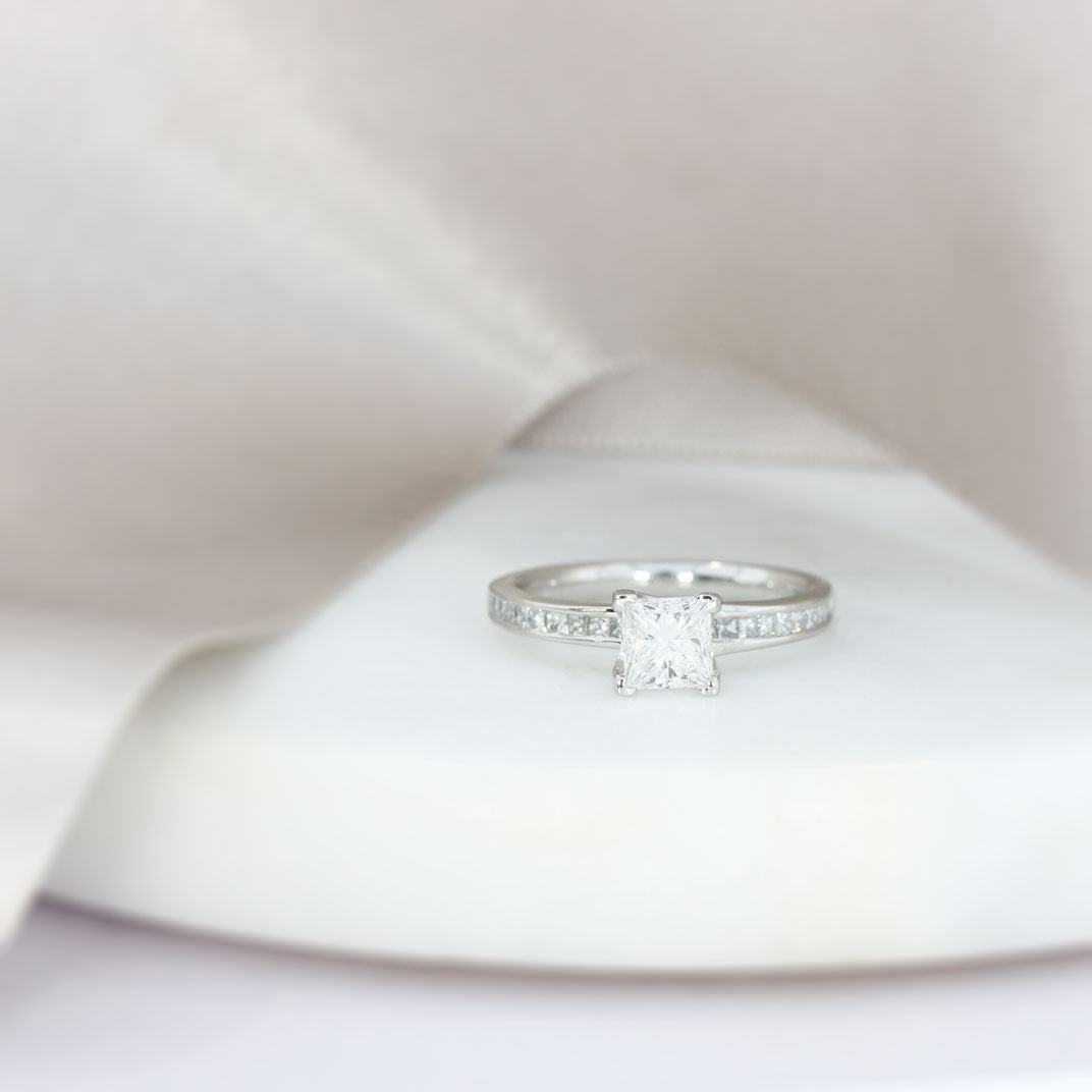 GIA Certified Platinum Princess Cut Diamond Ring E VS1 Total 1.13ct