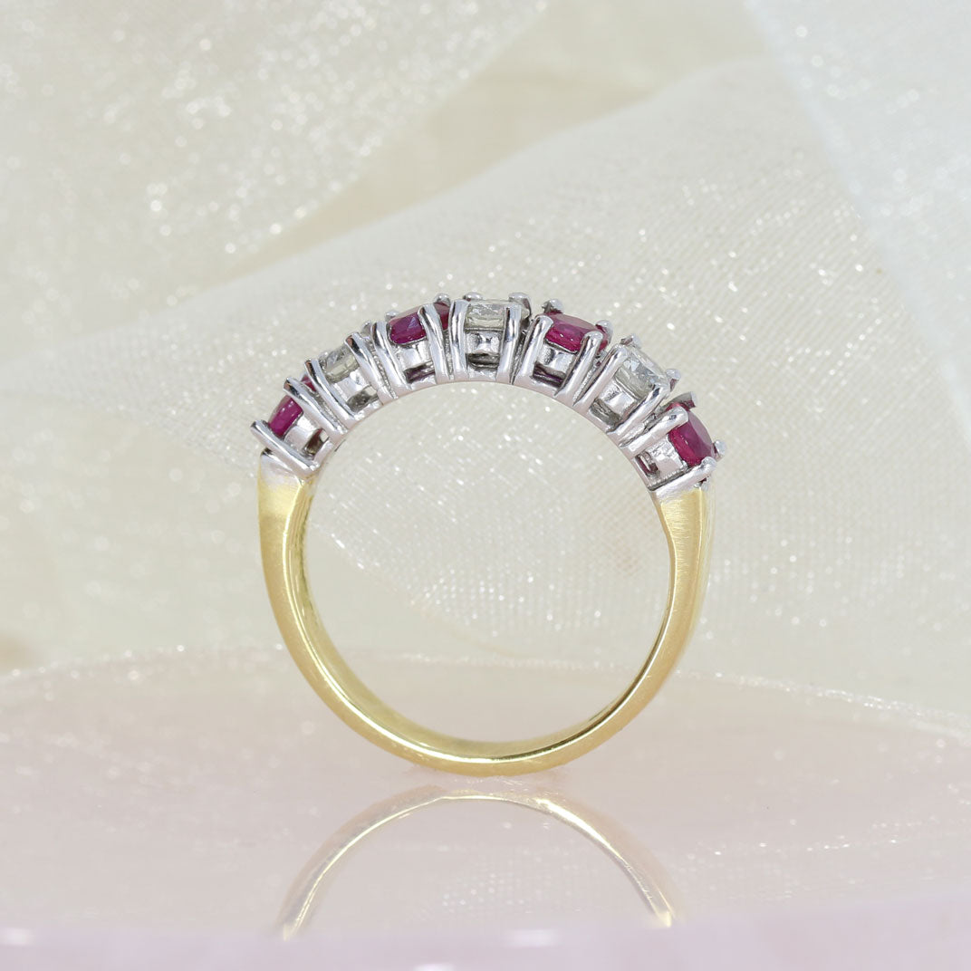 Pre Owned 18ct Yellow Gold Ruby & Diamond 7 Stone Ring