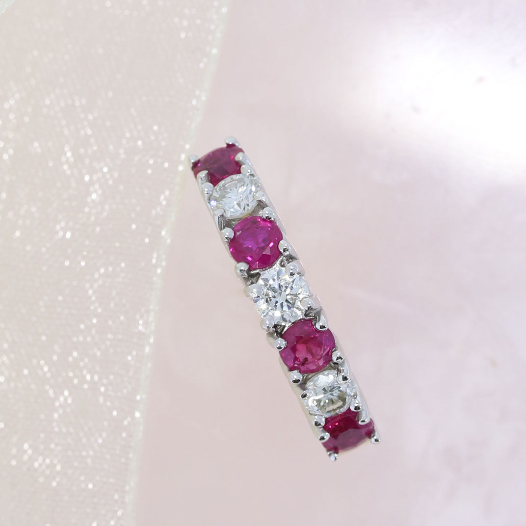 Pre Owned 18ct Yellow Gold Ruby & Diamond 7 Stone Ring