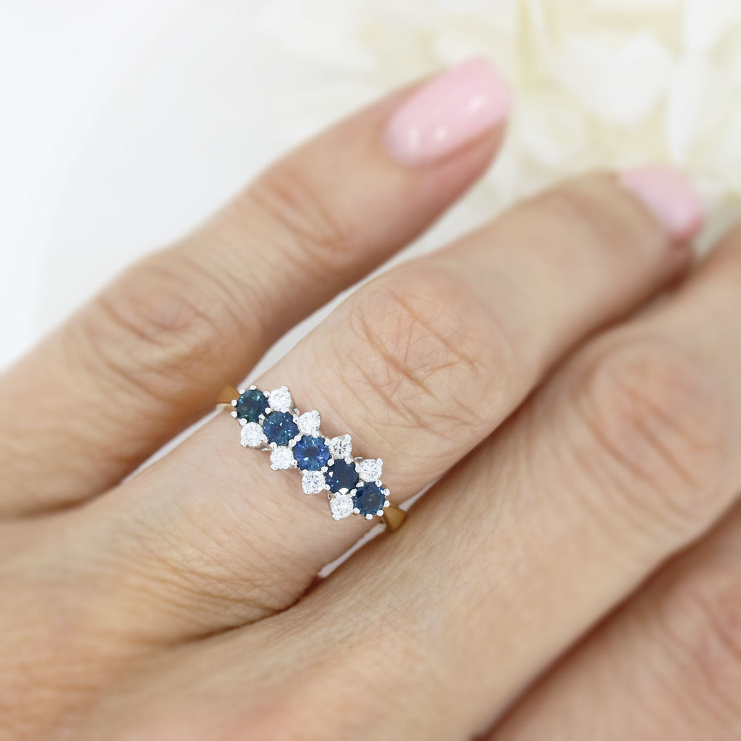 18ct Yellow Gold Sapphire & Diamond Fancy Cluster Ring