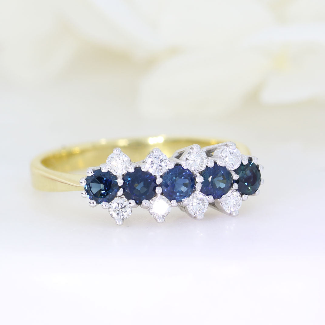 18ct Yellow Gold Sapphire & Diamond Fancy Cluster Ring