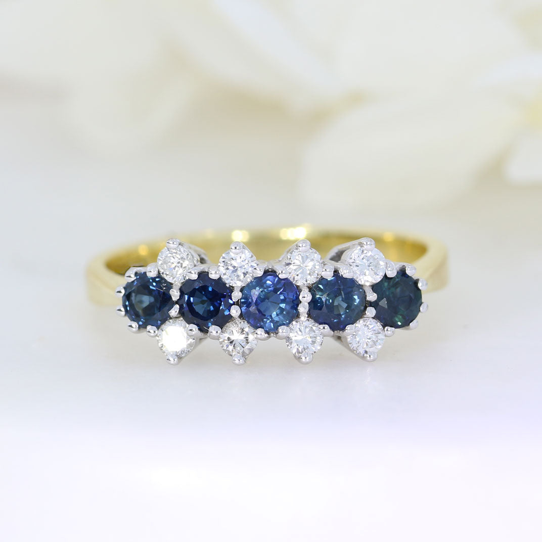 18ct Yellow Gold Sapphire & Diamond Fancy Cluster Ring