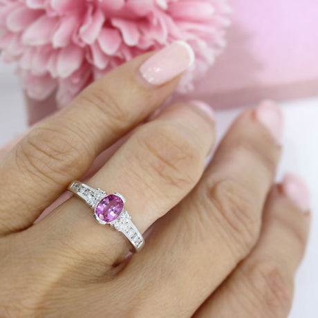 18ct White Gold Oval Pink Sapphire & Diamond Fancy Ring