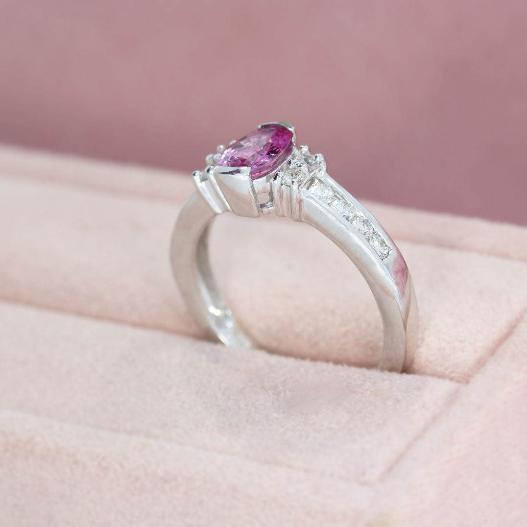 18ct White Gold Oval Pink Sapphire & Diamond Fancy Ring
