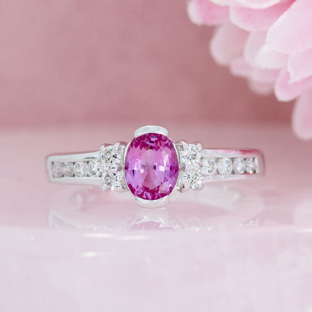 18ct White Gold Oval Pink Sapphire & Diamond Fancy Ring