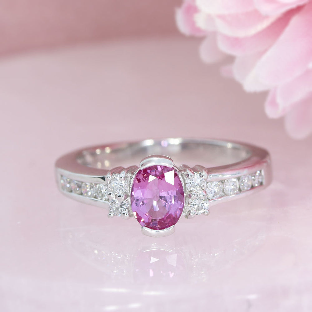 18ct White Gold Oval Pink Sapphire & Diamond Fancy Ring