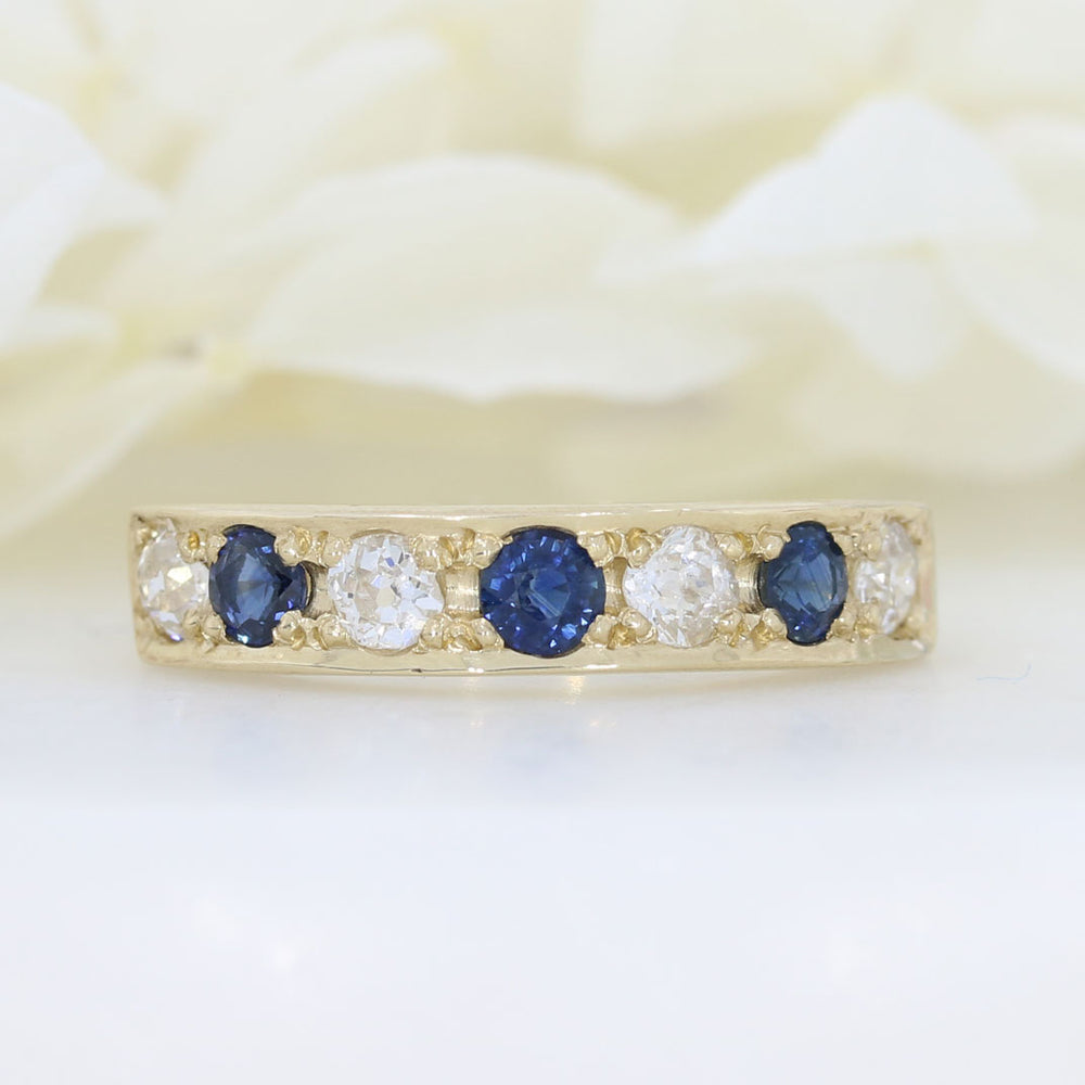 9ct Yellow Gold Pave Set Sapphire & Diamond 7 Stone Eternity Ring