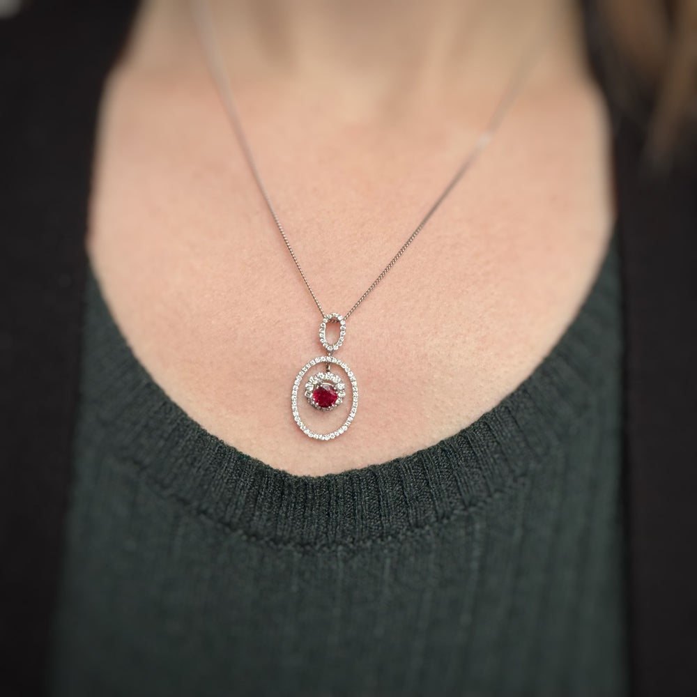 18ct Gold Fancy Ruby & Diamond Pendant with Diamond Halo
