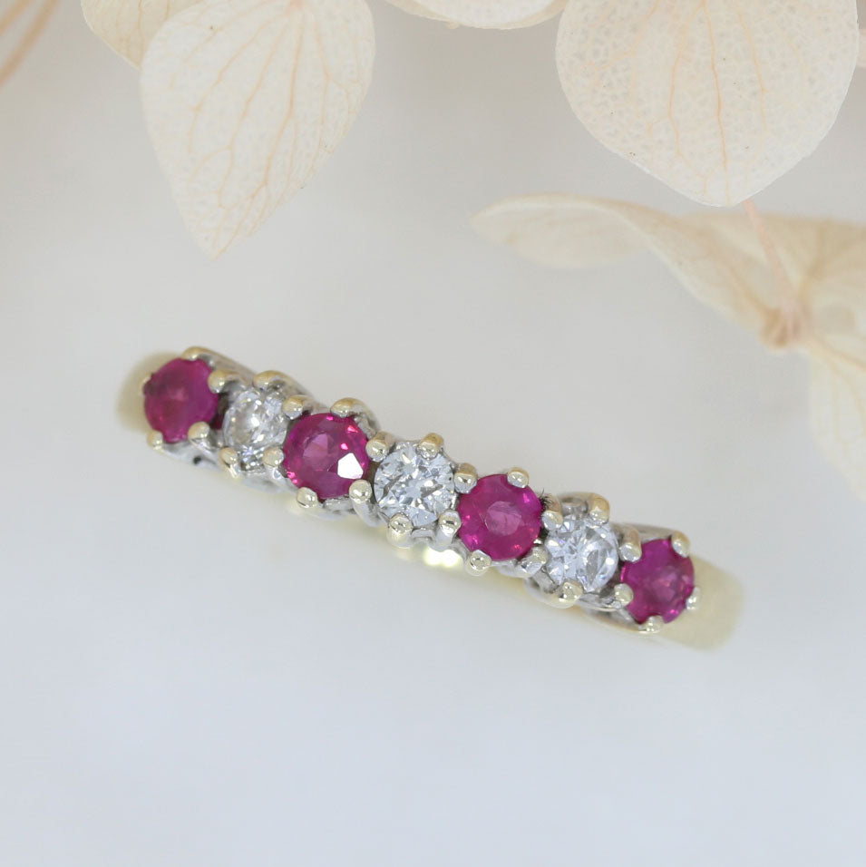 9ct Gold Claw Set Ruby & Diamond Eternity Ring