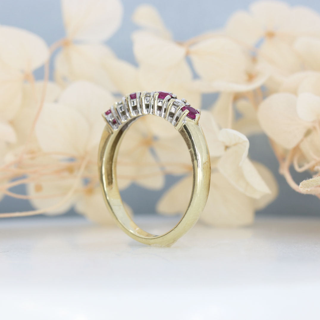 9ct Gold Claw Set Ruby & Diamond Eternity Ring