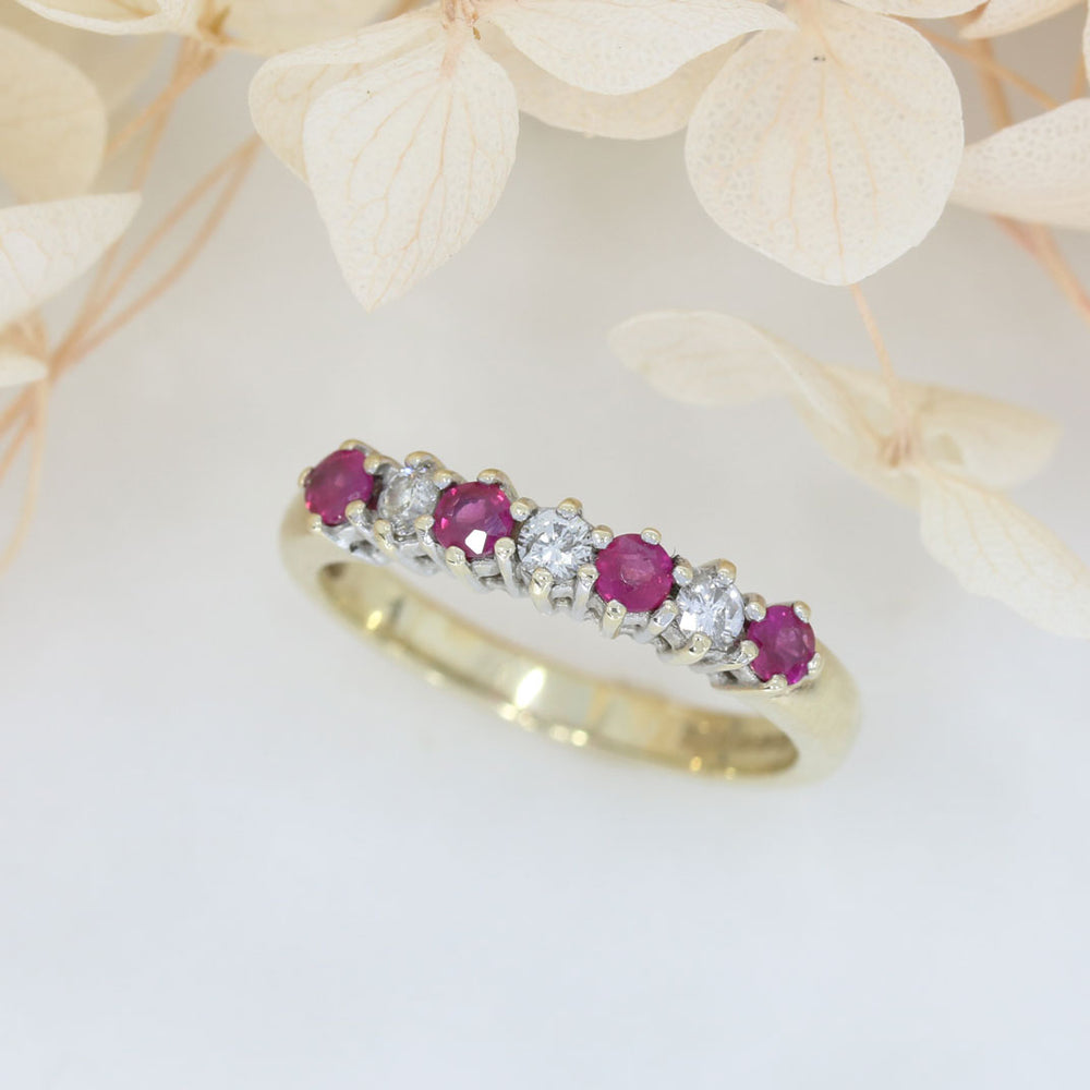 9ct Gold Claw Set Ruby & Diamond Eternity Ring