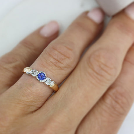 18ct Rose & White Gold Sapphire & Diamond 3 Stone Ring