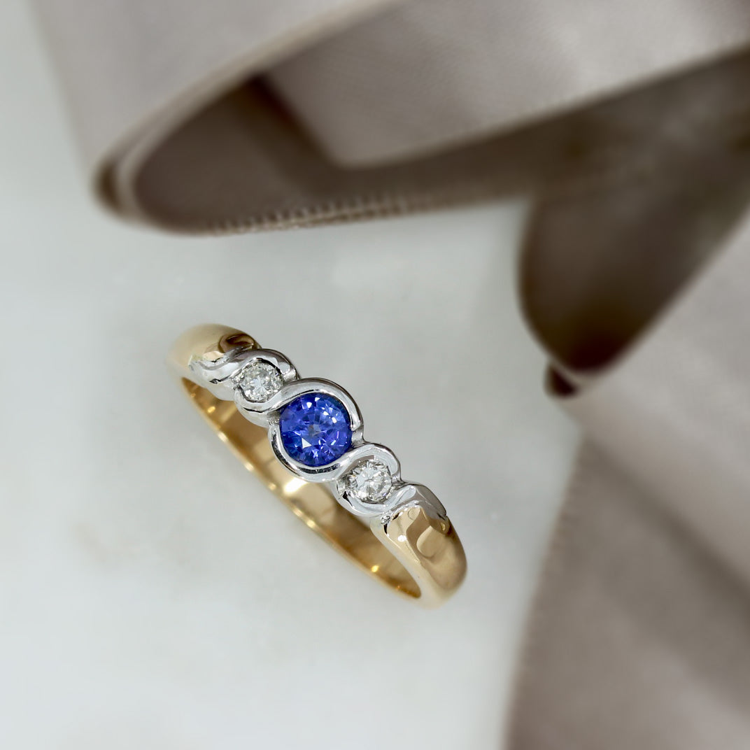 18ct Rose & White Gold Sapphire & Diamond 3 Stone Ring