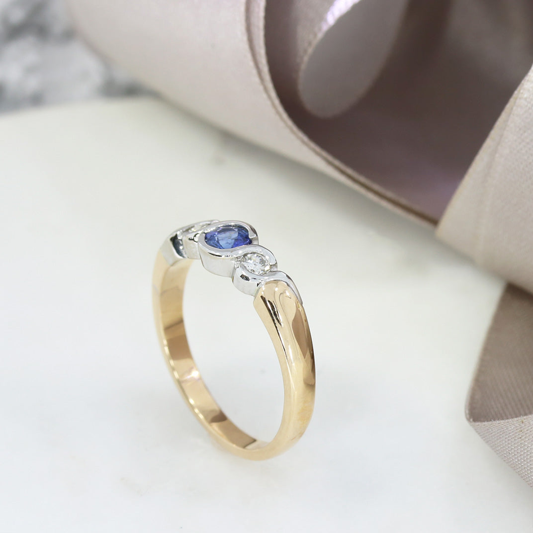 18ct Rose & White Gold Sapphire & Diamond 3 Stone Ring