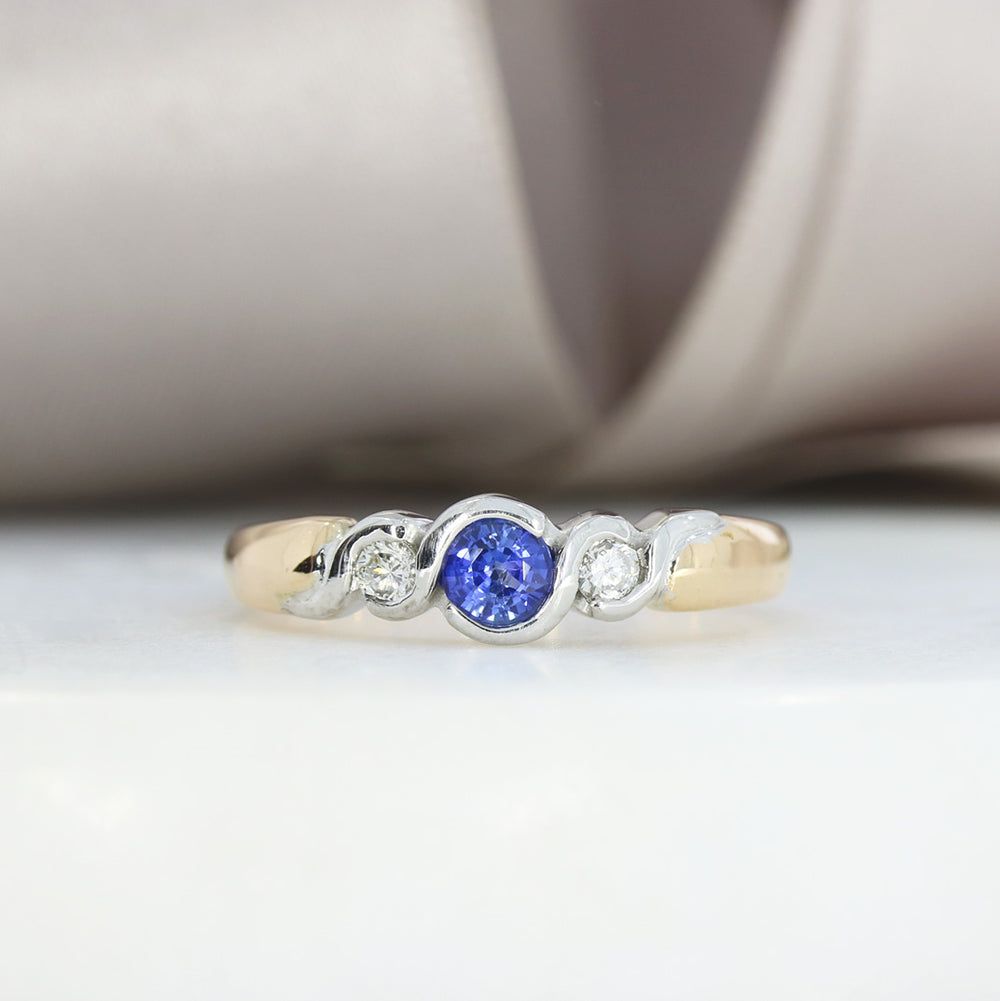 18ct Rose & White Gold Sapphire & Diamond 3 Stone Ring