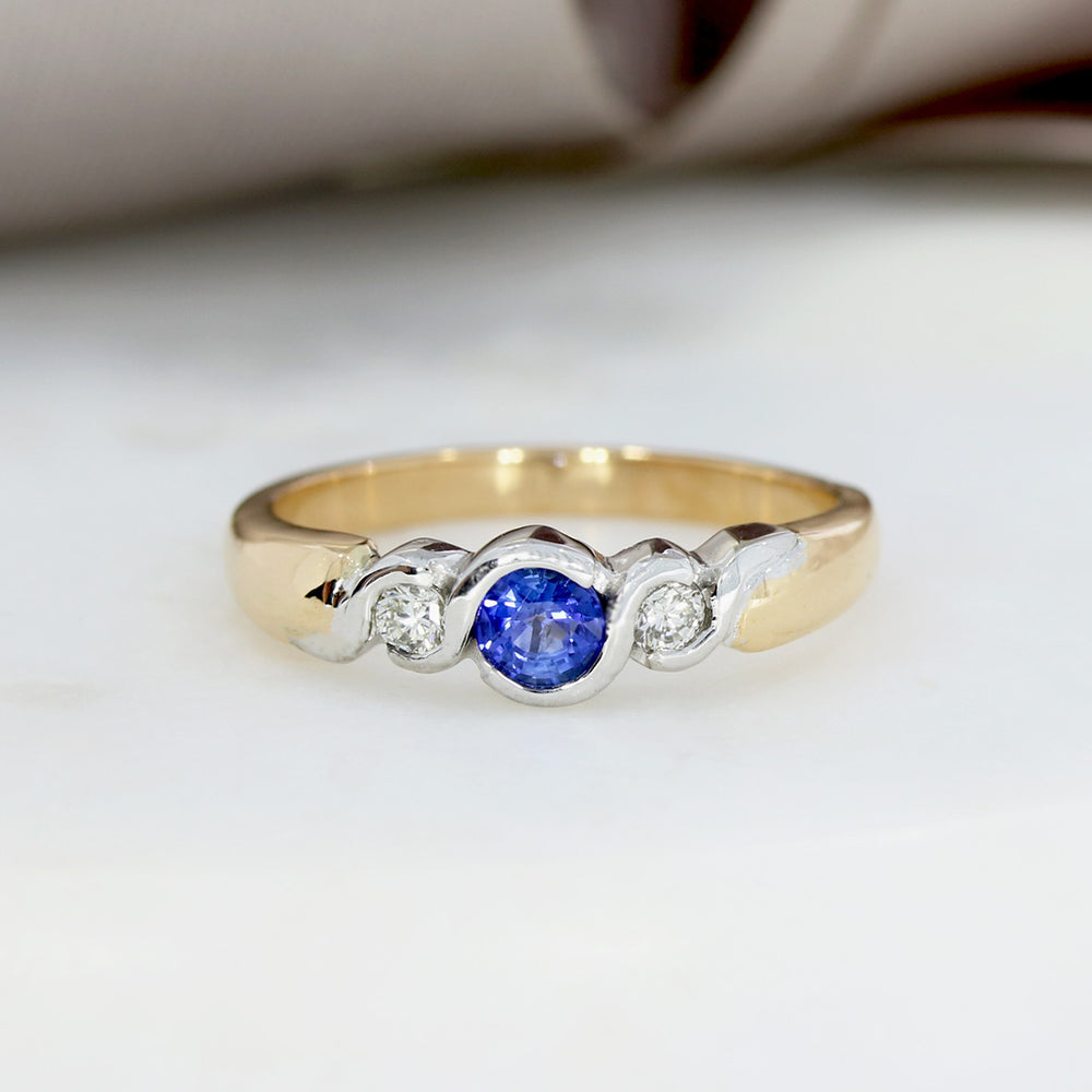 18ct Rose & White Gold Sapphire & Diamond 3 Stone Ring