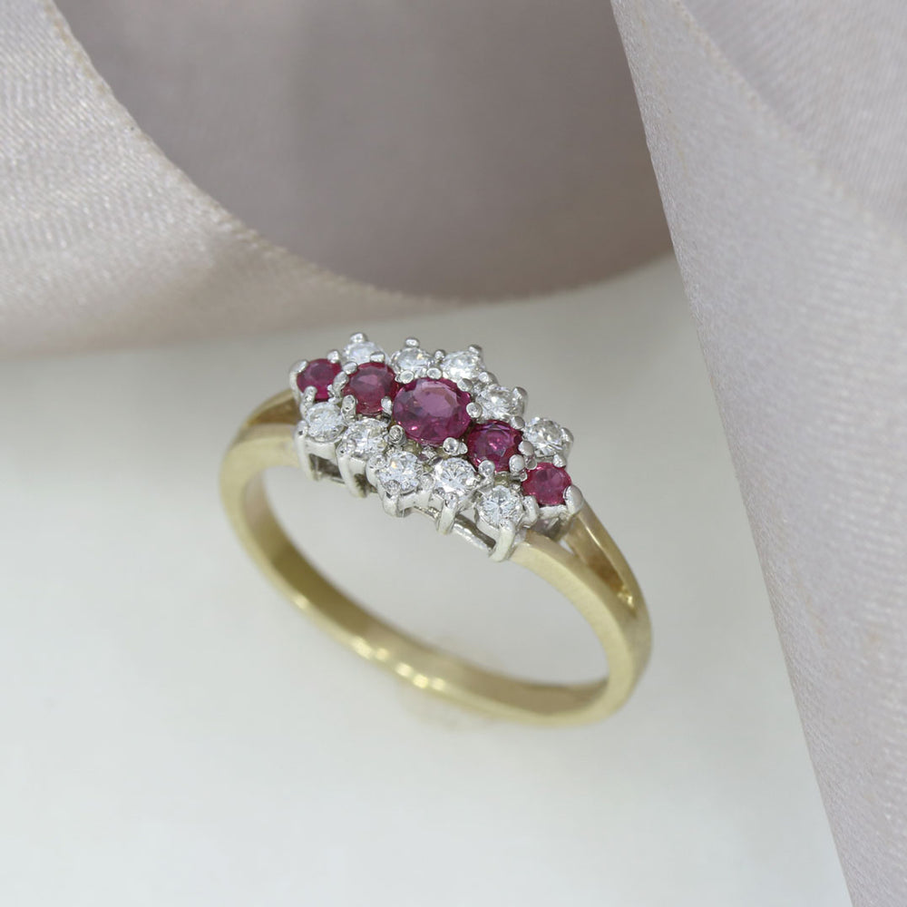 9ct Yellow Gold Five Stone Ruby & Diamond Cluster Ring