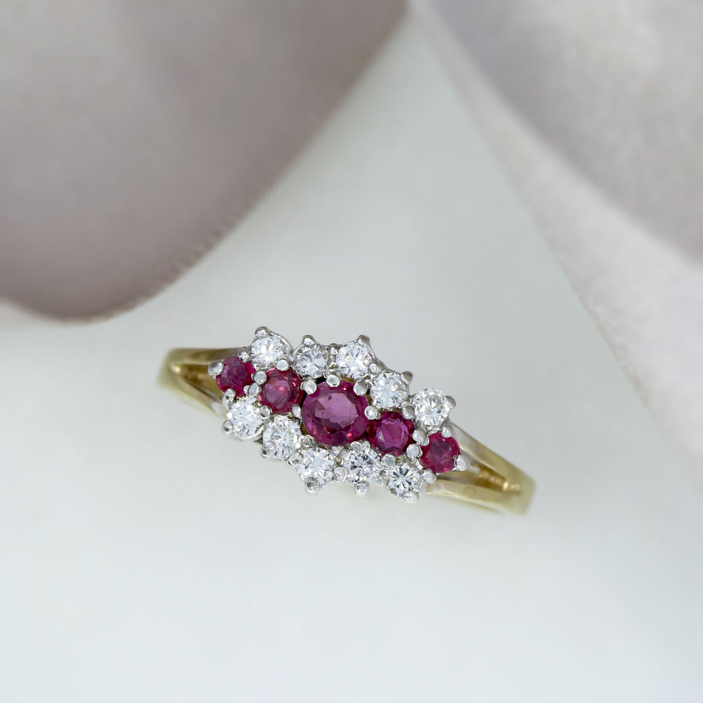 9ct Yellow Gold Five Stone Ruby & Diamond Cluster Ring