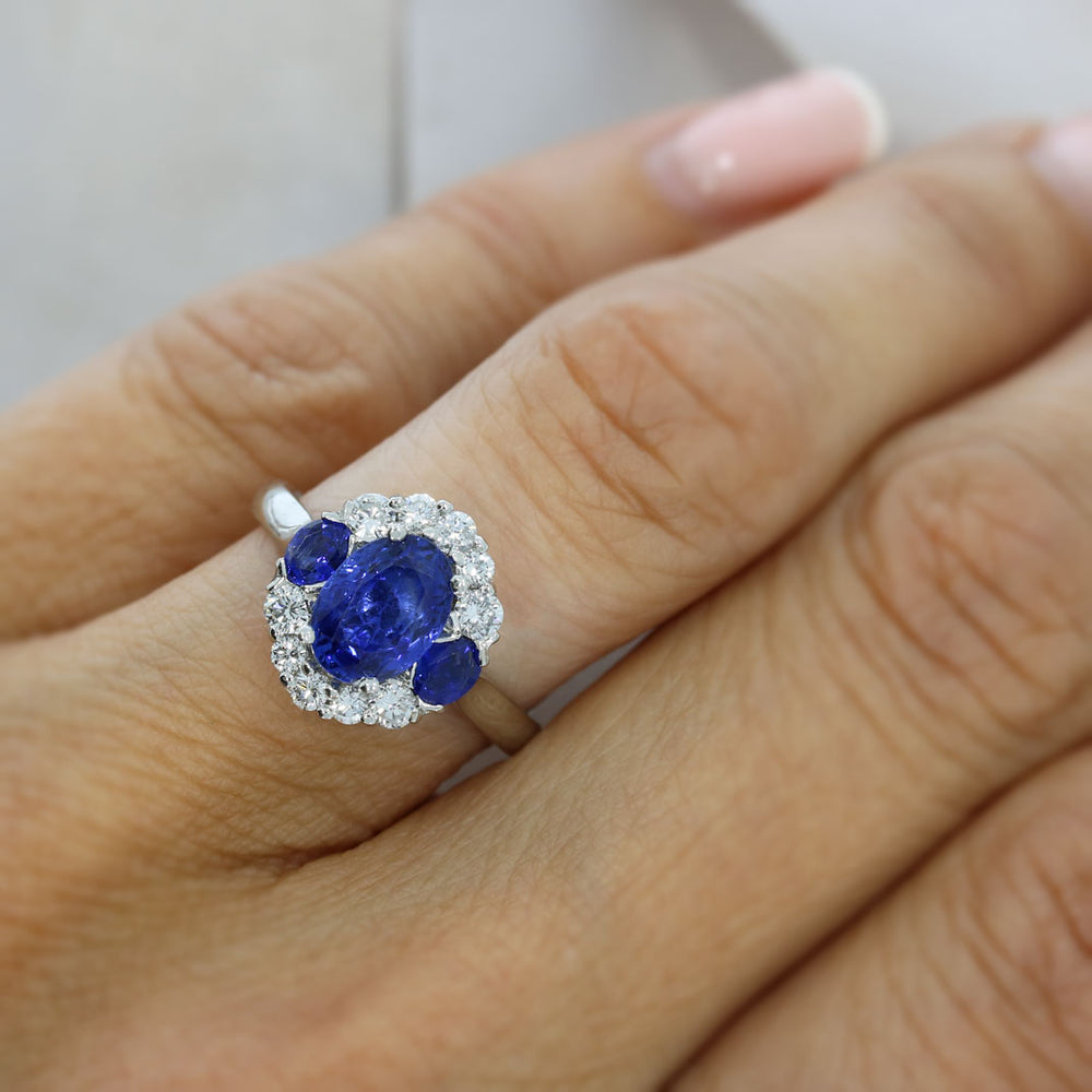 Platinum Sapphire & Diamond Cluster Ring Centre Sapphire 2.58ct Diamonds 0.28ct Valued at £7150