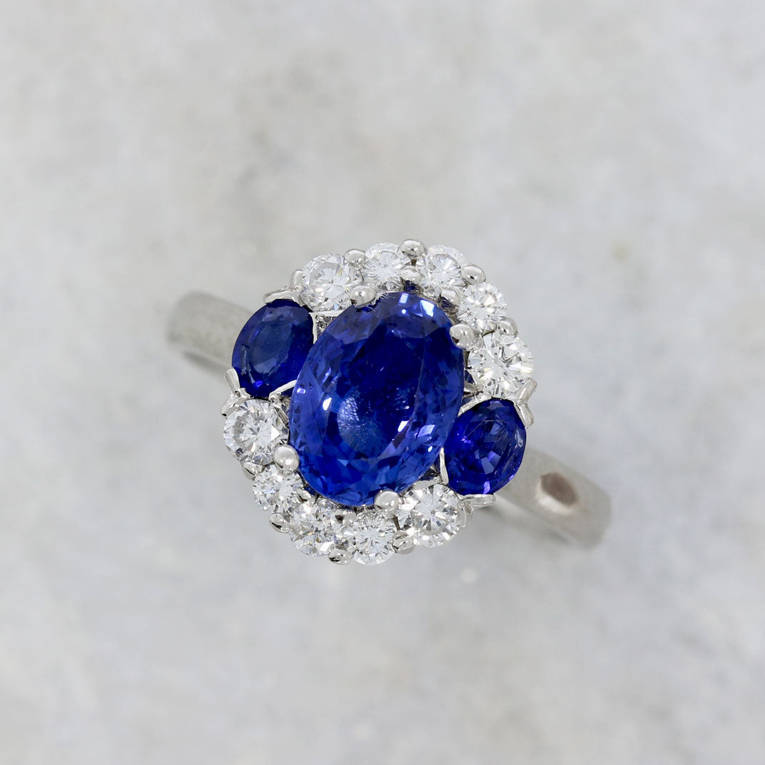 Platinum Sapphire & Diamond Cluster Ring Centre Sapphire 2.58ct Diamonds 0.28ct Valued at £7150