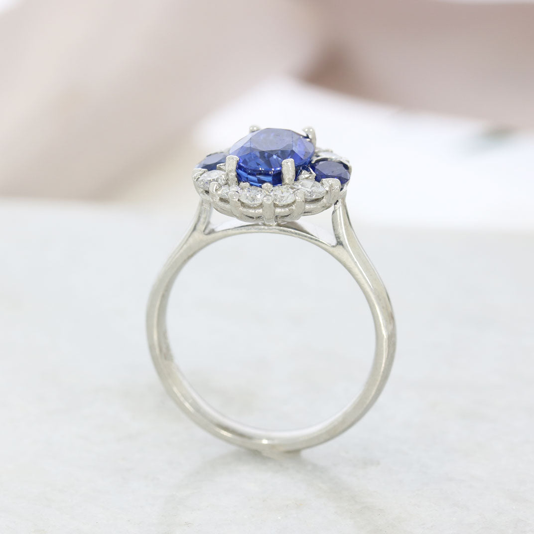 Platinum Sapphire & Diamond Cluster Ring Centre Sapphire 2.58ct Diamonds 0.28ct Valued at £7150
