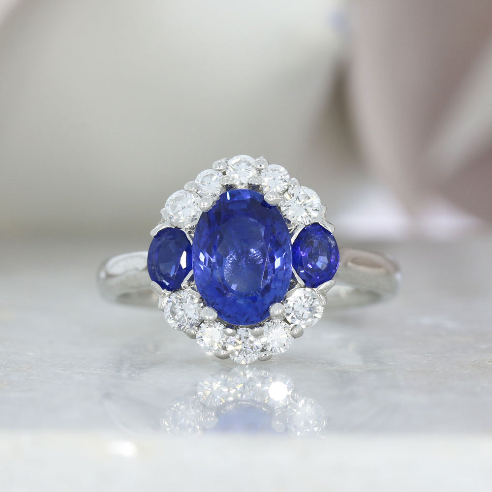 Platinum Sapphire & Diamond Cluster Ring Centre Sapphire 2.58ct Diamonds 0.28ct Valued at £7150