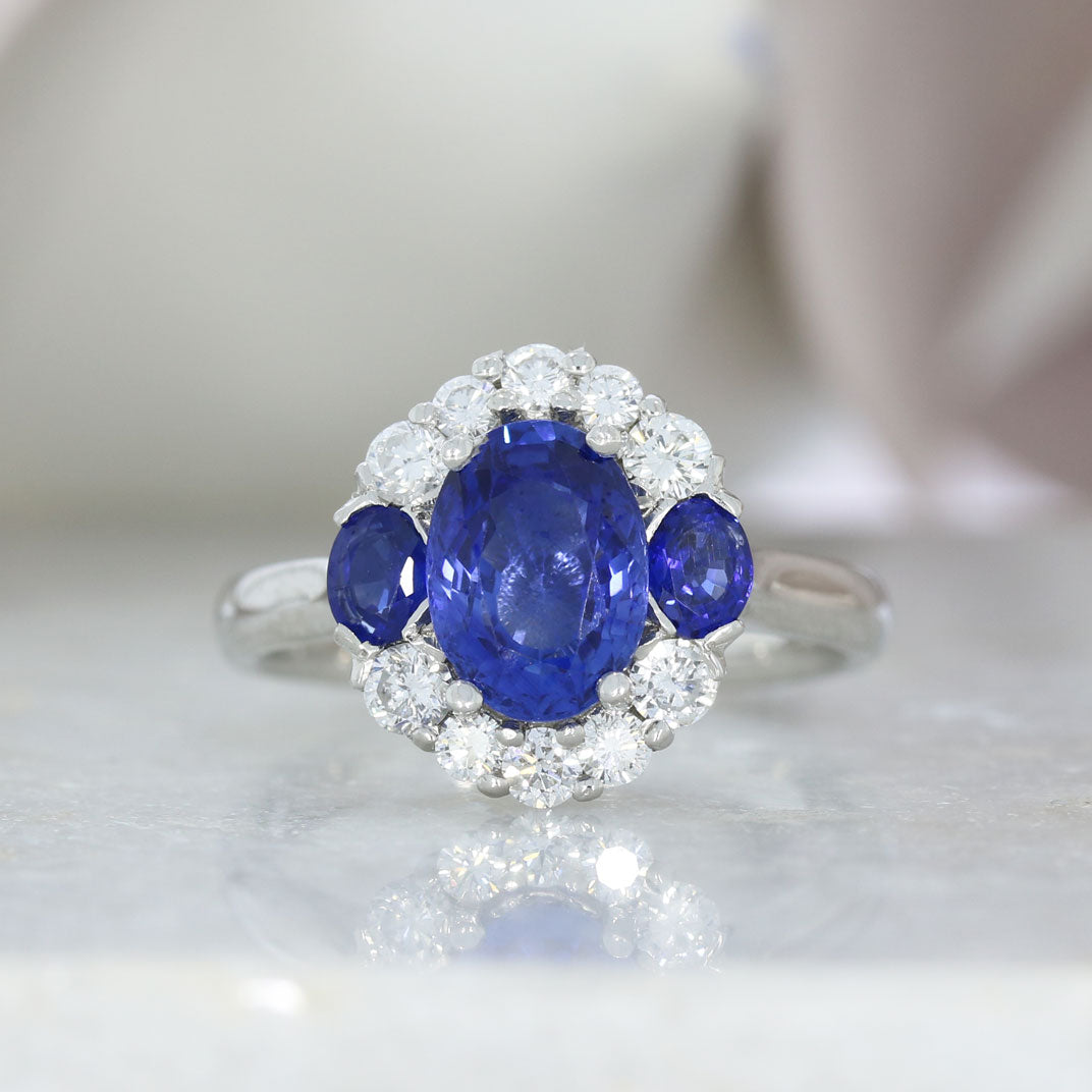 Platinum Sapphire & Diamond Cluster Ring Centre Sapphire 2.58ct Diamonds 0.28ct Valued at £7150