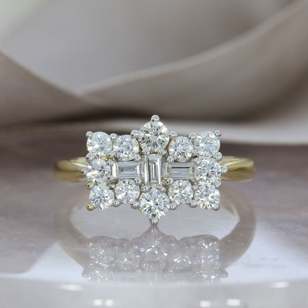 Pre Owned 18ct Gold Baguette & Brilliant Cut Cluster Ring Total 1.05ct G-H Si