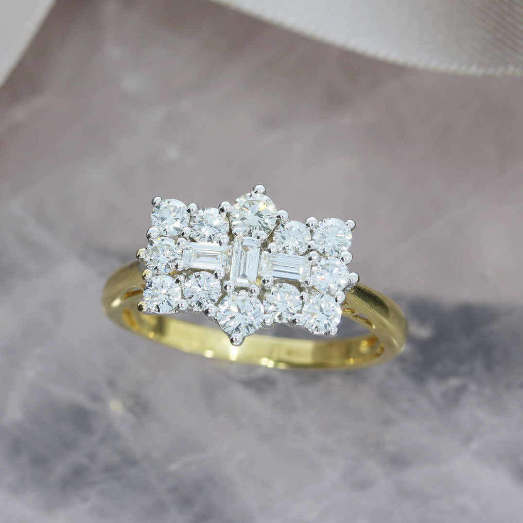 Pre Owned 18ct Gold Baguette & Brilliant Cut Cluster Ring Total 1.05ct G-H Si