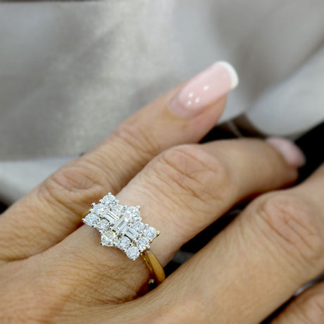 Pre Owned 18ct Gold Baguette & Brilliant Cut Cluster Ring Total 1.05ct G-H Si